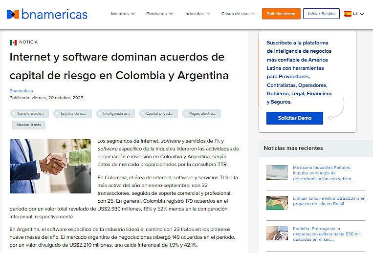 Internet y software dominan acuerdos de capital de riesgo en Colombia y Argentina